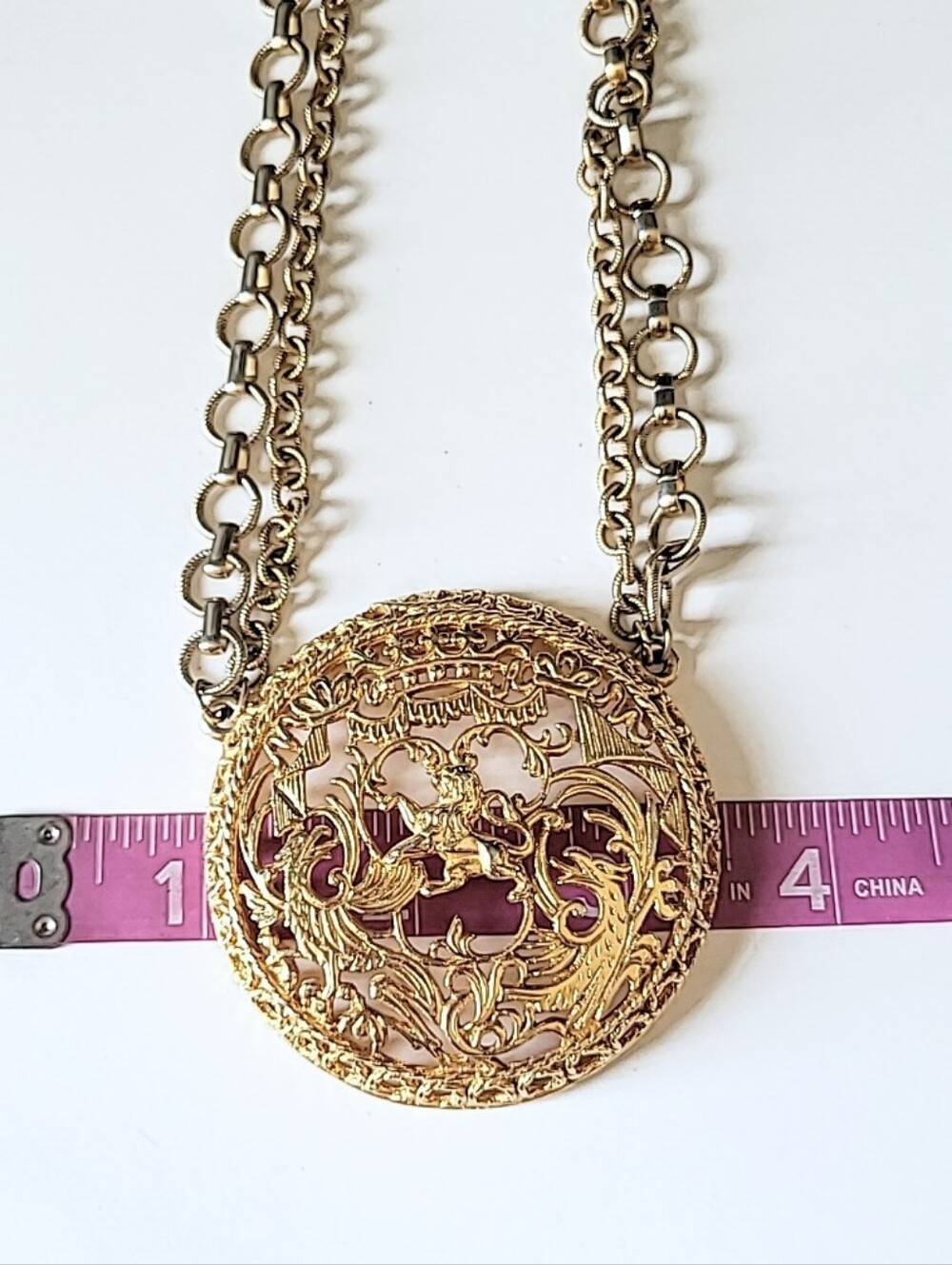 Napier Phoenix & Lion Medallion Runway Necklace 1970s - Picture 7 of 9